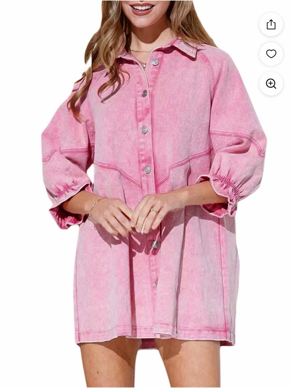 Ruffled Pink Jean Button-Front Women’s dress